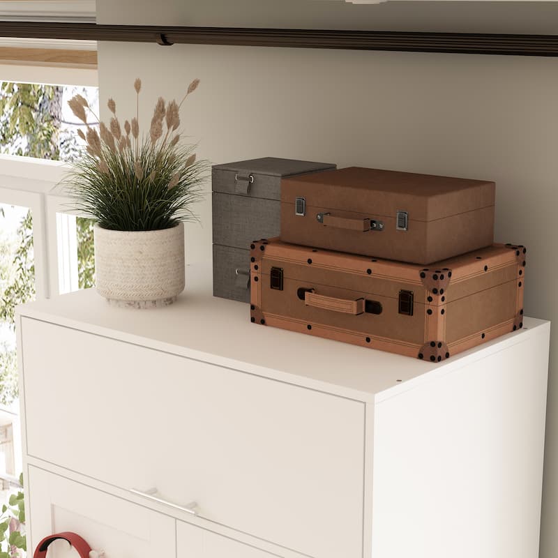 Sleek White Hallway Cabinet with Hooks and Clothes Rod