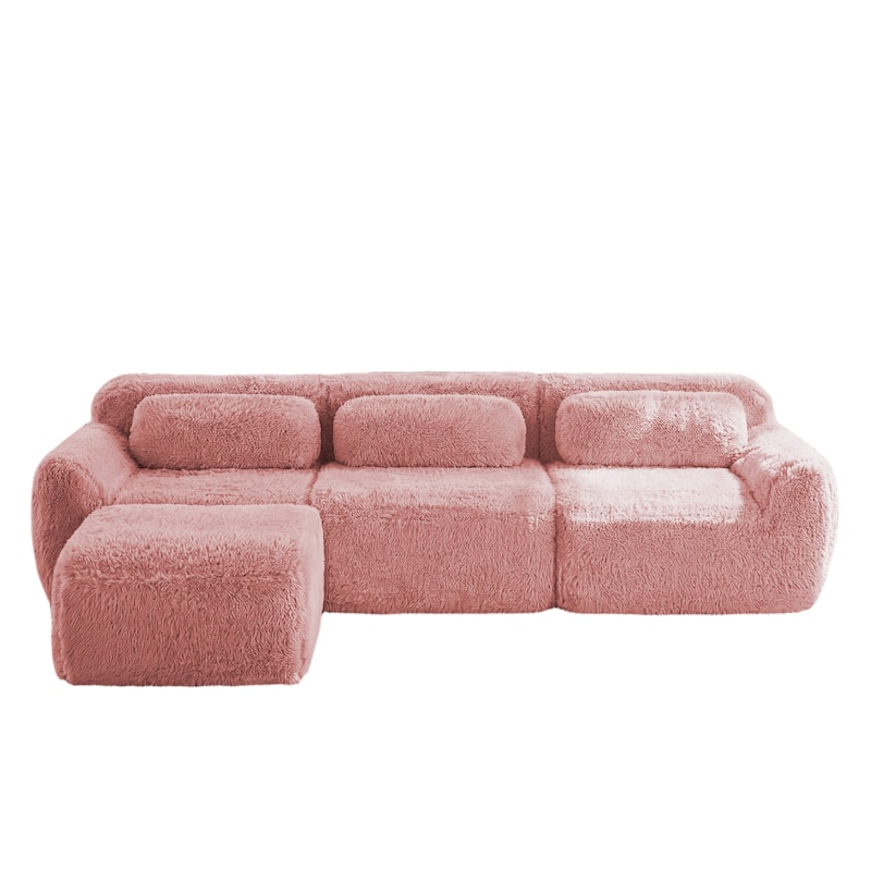 Homy Casa Pink Plush Modular Sectional Sofa Set Soft Cloud Floor Couch