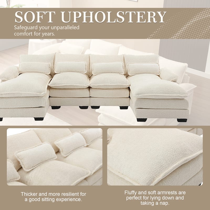 Chenille Upholstered U-Shaped Living Room Sectional Sofa With Wooden Legs