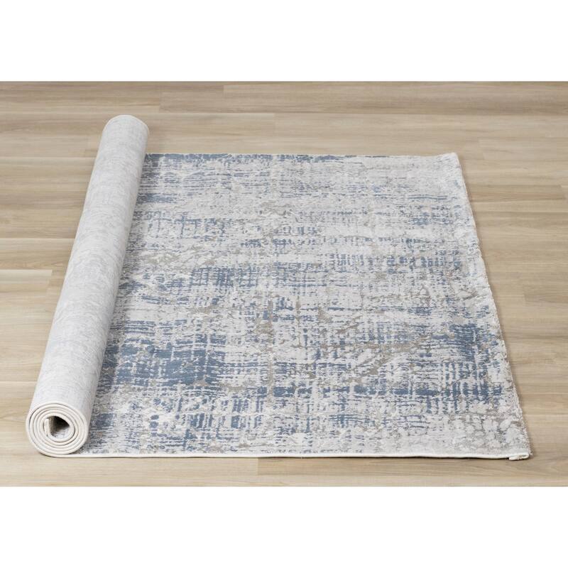 Hadley Collection - Grey/Blue Crosshatching Rug