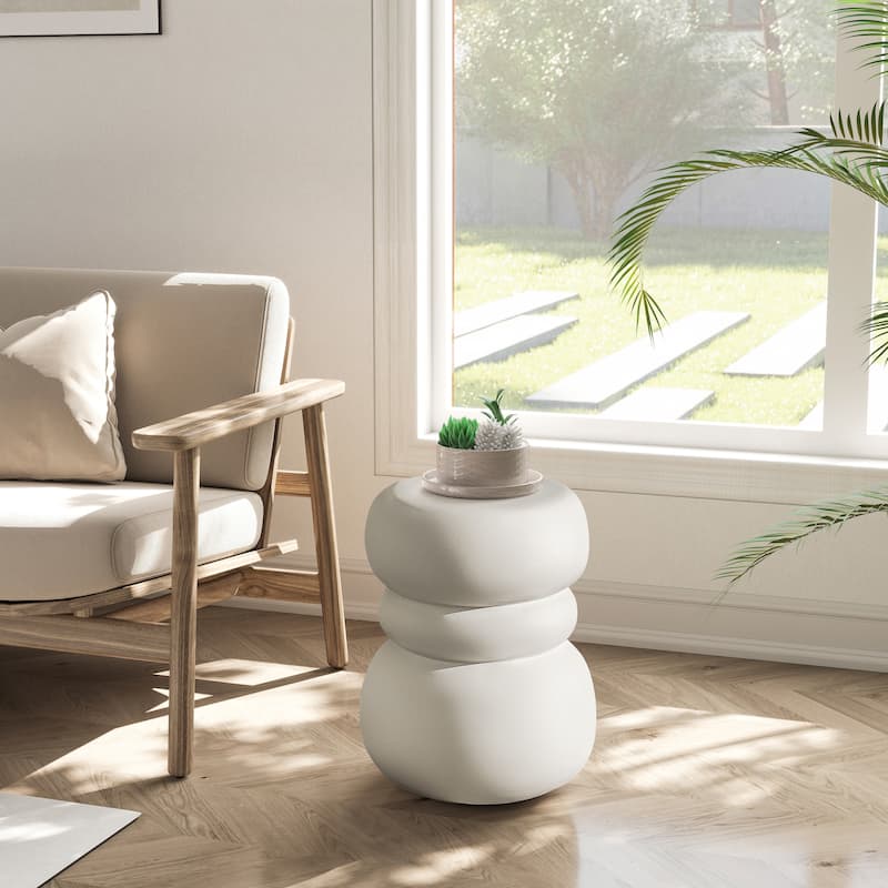 Round Stone Side Table End Table