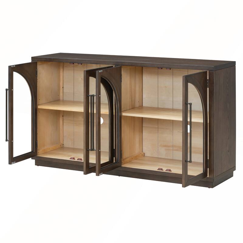 4 Doors Large Storage Sideboard Buffet Cabinet with Glass Doors