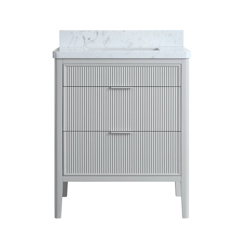 GDFStudio - Modern 30" Freestanding Bathroom Vanity with Engineered Carrara Marble Top & Integrated Sink, Fully Assembled