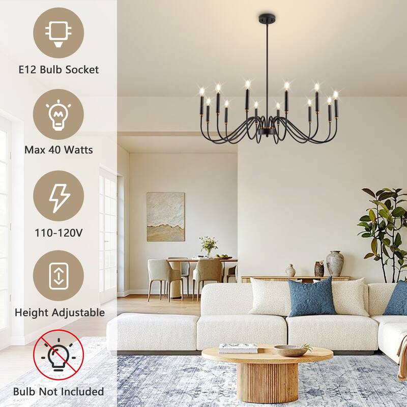 12-Light Candle Chandelier Dimmable Classic/ Traditional Chandelier for Living Room