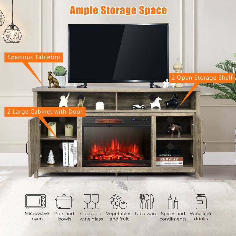 Gymax 59'' Fireplace TV Stand W/ 25'' 1350W Electric Fireplace Heater