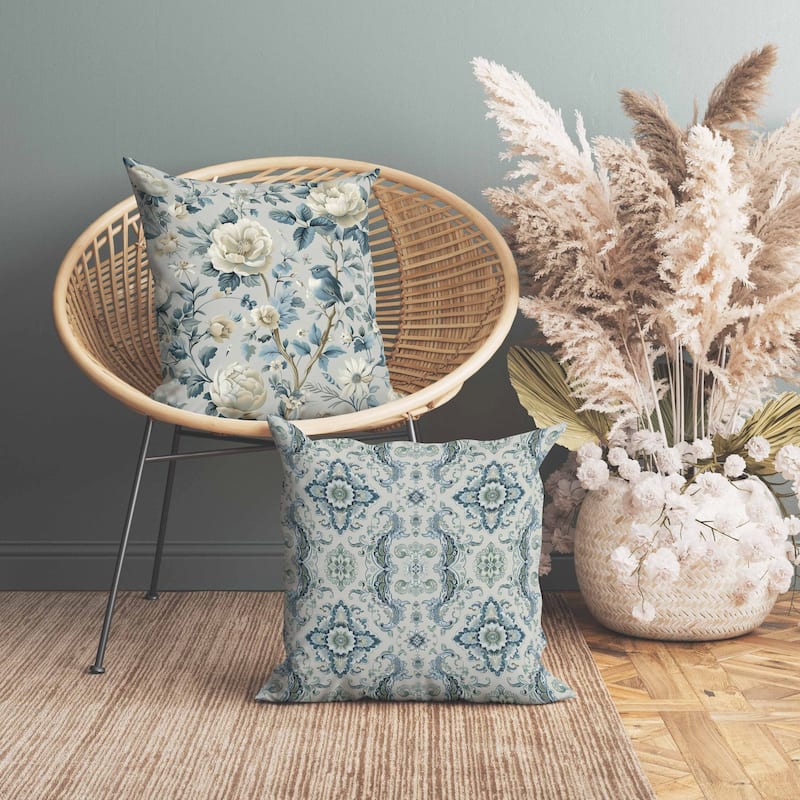 Misty Morning Faux Suede Reversible Throw Pillow Blue and Beige