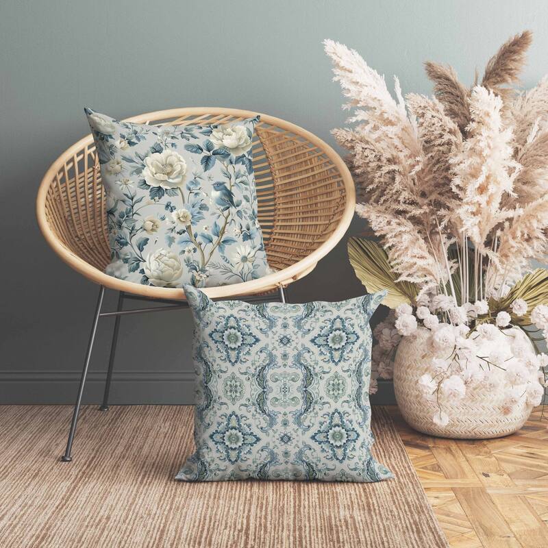 Misty Morning Indoor/Outdoor Reversible Throw Pillow Blue and Beige