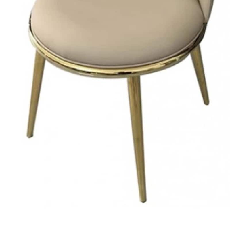 Relli Side Dining Chair Set of 2, Gold Metal, Taupe Faux Leather, Round Seats