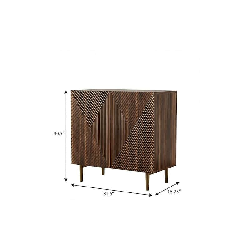 HomeRoots 32" Brown Wood Carved Geometric Sideboard With Two Doors - 31.50 in. x 30.70 in. x 15.75 in.