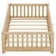 preview thumbnail 11 of 12, Natural Twin Size Pine Wood Floor Bed with Safety Guardrails and Door