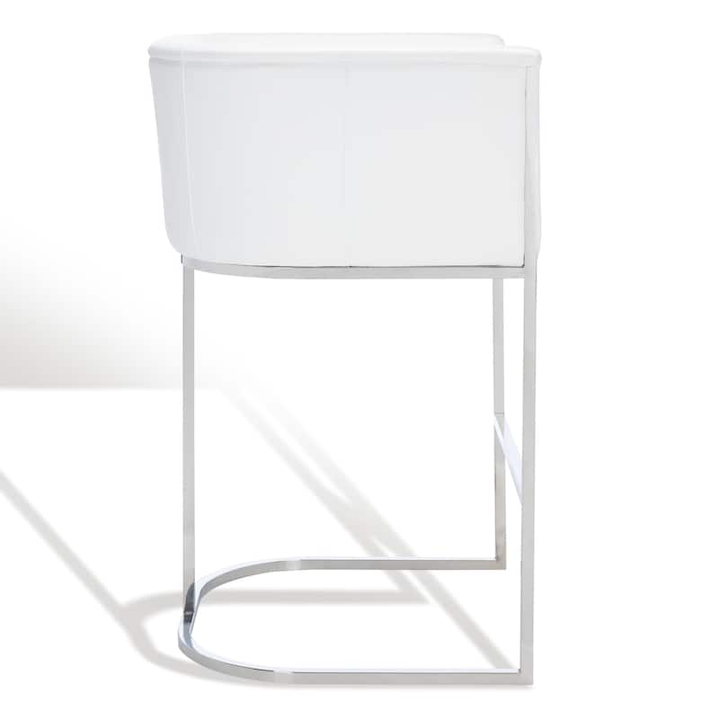 SAFAVIEH Couture Tonda Glam White Leather Commercial Grade 39 Inch Bar Stool - 24.6" W x 23.6" L x 39.2" H - 25Wx24Dx39H