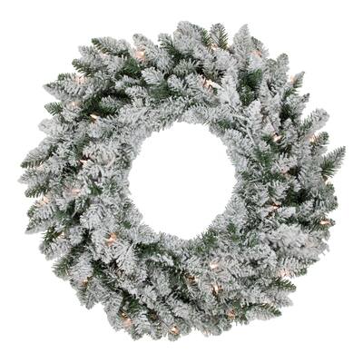 Flocked Snow White Artificial Christmas Wreath, 36-Inch, Clear Lights