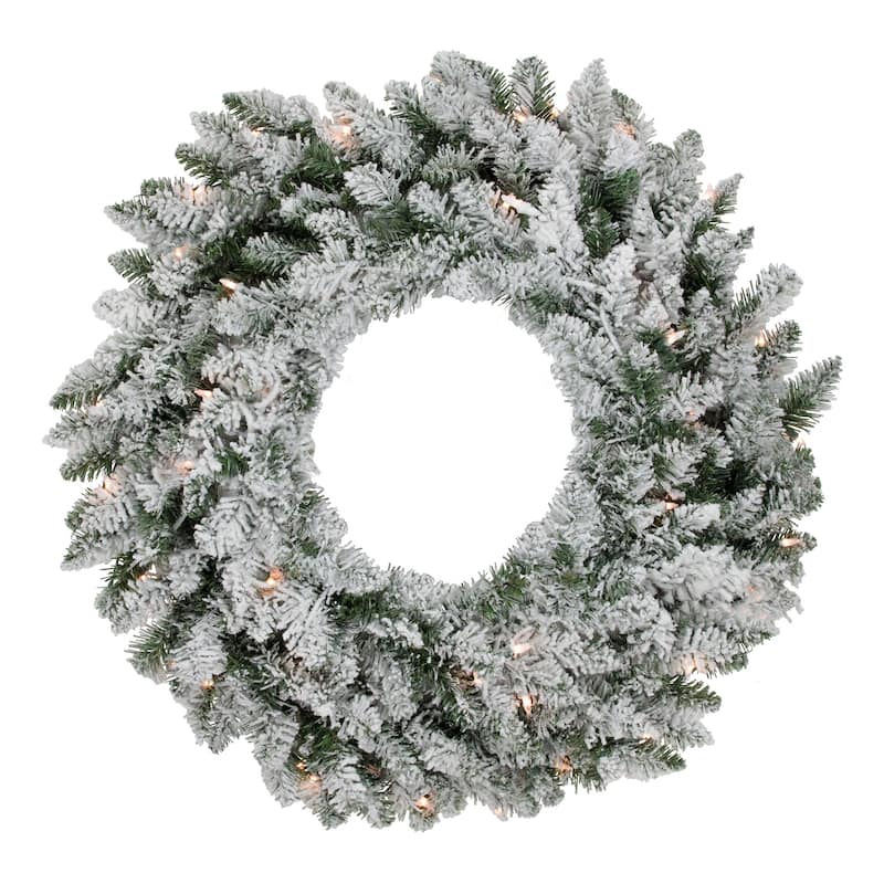 Pre-Lit Flocked Snow White Artificial Christmas Wreath