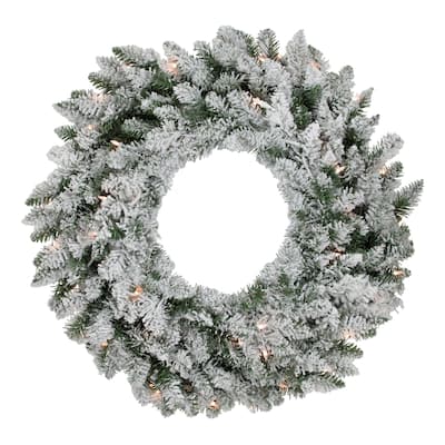 Pre-Lit Flocked Snow White Artificial Christmas Wreath