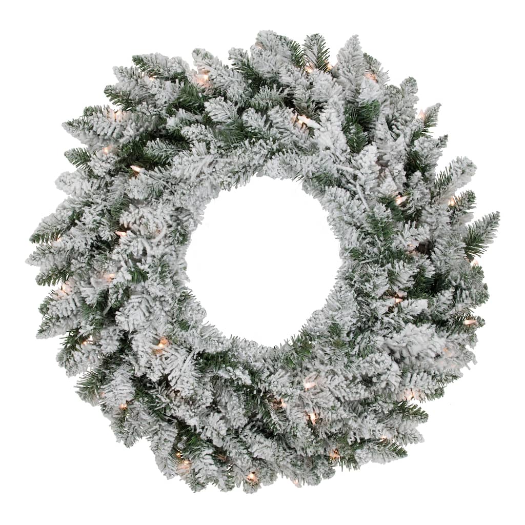 Pre-Lit Flocked Snow White Artificial Christmas Wreath