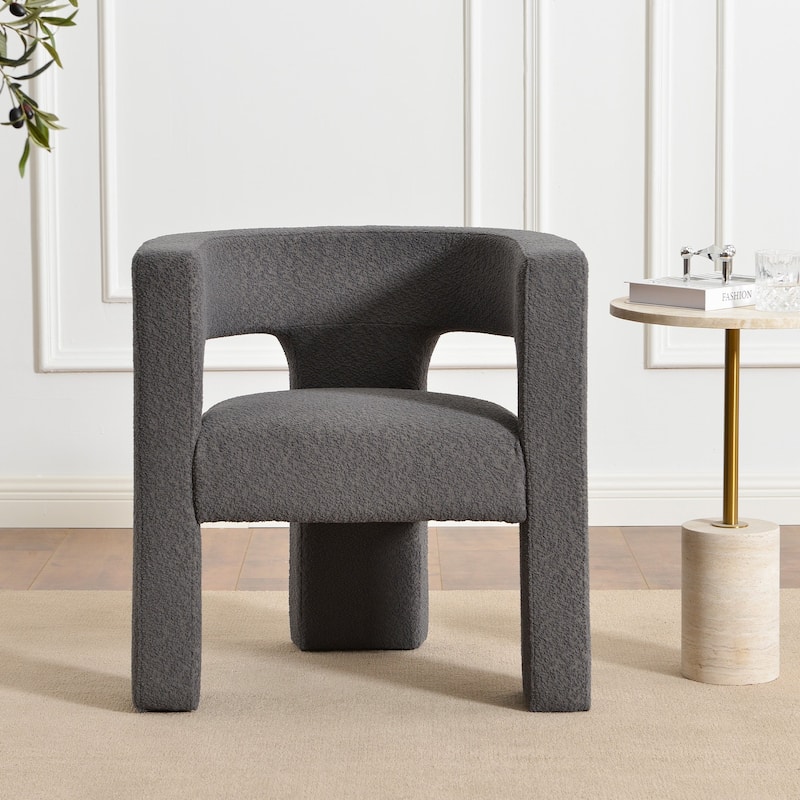 KINWELL 28" W Boucle Upholstered Square Armchair Sherpa Side Chair