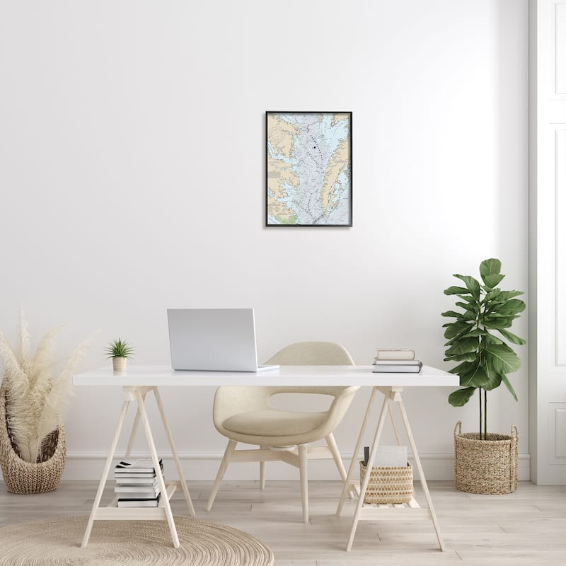 Stupell Chesapeake Bay Water Flow Map Coastal Cartography Framed Wall Art