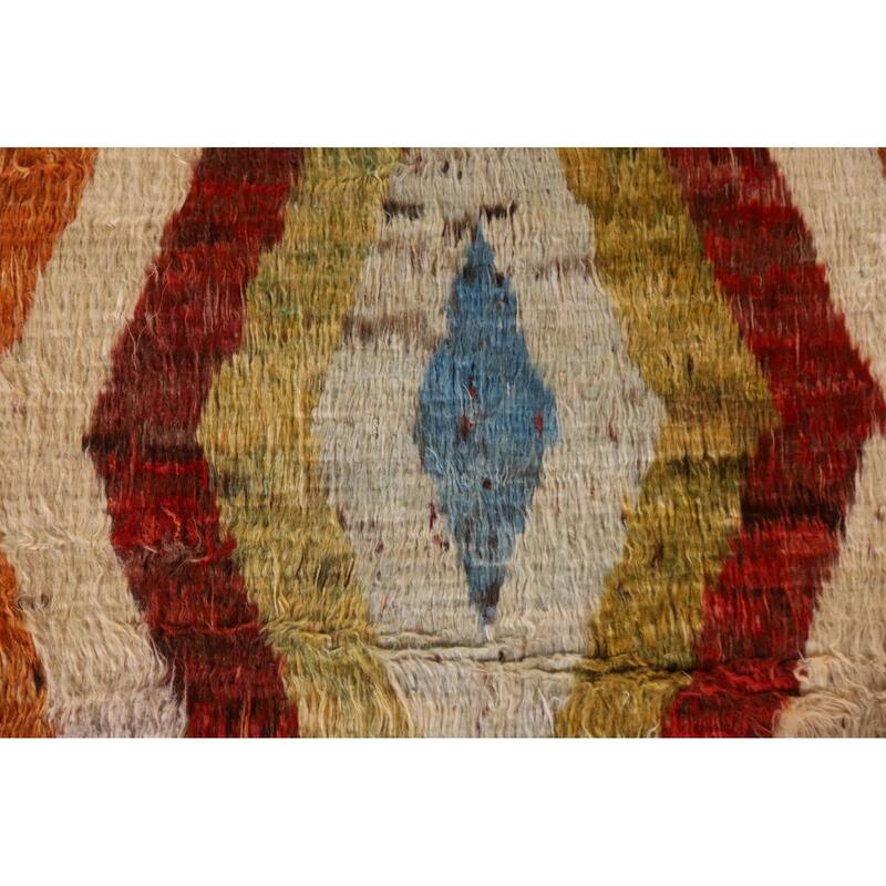 Hand Knotted Oriental 100% Wool Carpet Modern Geometric Multi-Colored Moroccan Runner Rug - 13' 3'' X 3' 2''