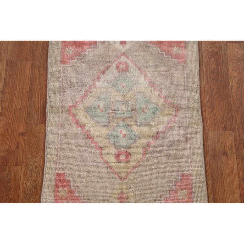 Vegetable Dye Oushak Turkish Oriental Wool Rug Handmade Foyer Carpet - 1'8" x 2'10"