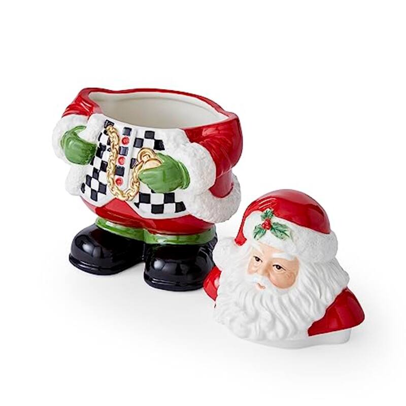 Spode Christmas Tree Black and White Santa Candy Jar - 8" H
