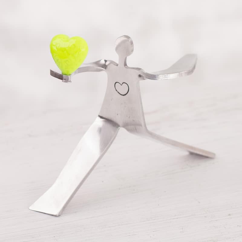 Novica Handmade Reach For Love In Yellow Aluminum Sculpture