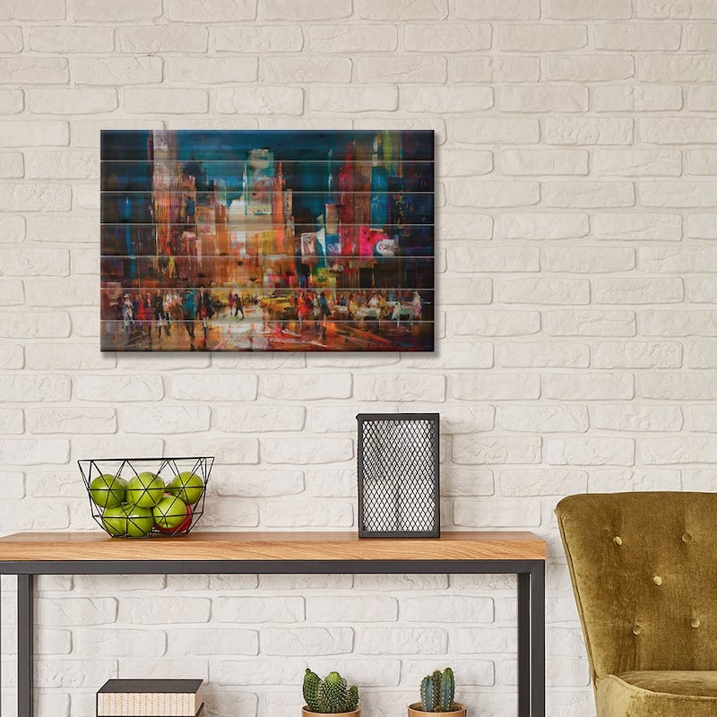New York Print On Wood by Willem Haenraets - Multi-Color