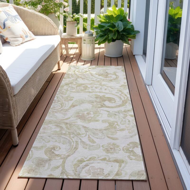 Machine Washable Indoor/ Outdoor Chantille Traditional Scroll Rug - Beige - 2'3" x 7'6"
