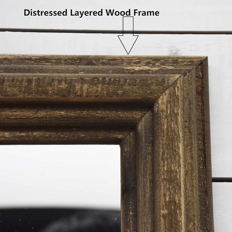 Rectangular Wood Framed Farmhouse Wall Mirror,Hangs Vertically,Brown