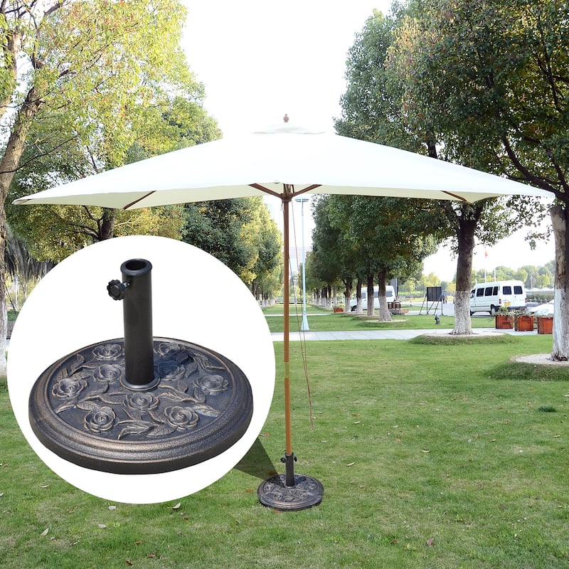 Outsunny 18" Round Decorative Resin Rose Floral Umbrella Pole Holder with Elegant Bronze Finish & Universal Coupler - Bronze