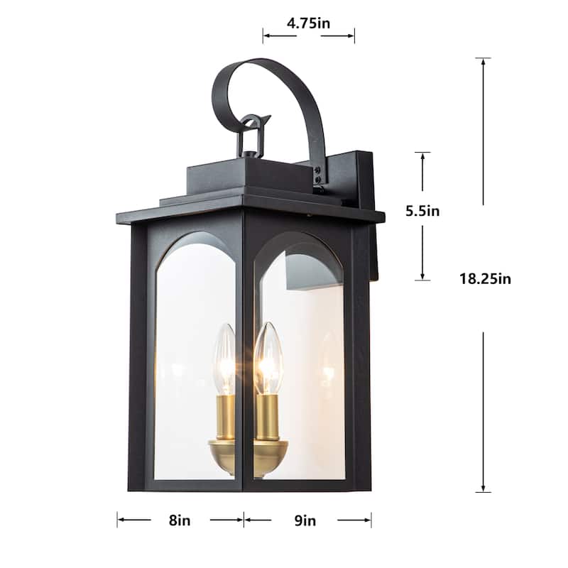 18"H Black Outdoor Wall Sconce with Golden Candelabra
