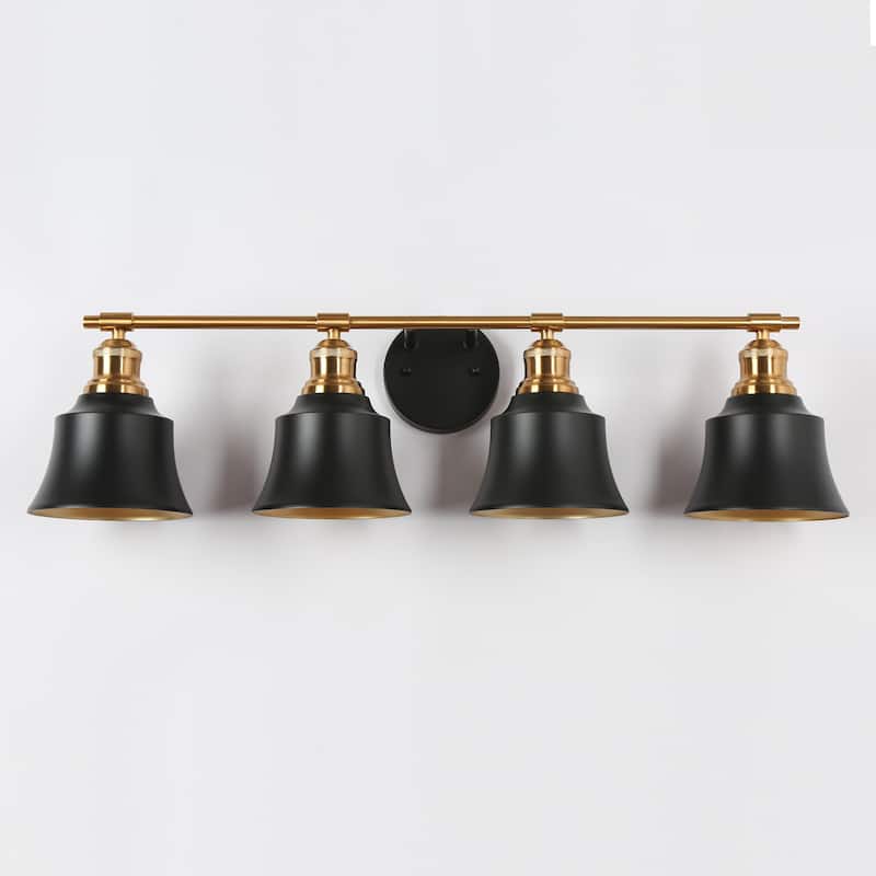 Bellee Modern Farmhouse 4-light Black Gold Dimmable Bathroom Vanity Light with Metal Shades