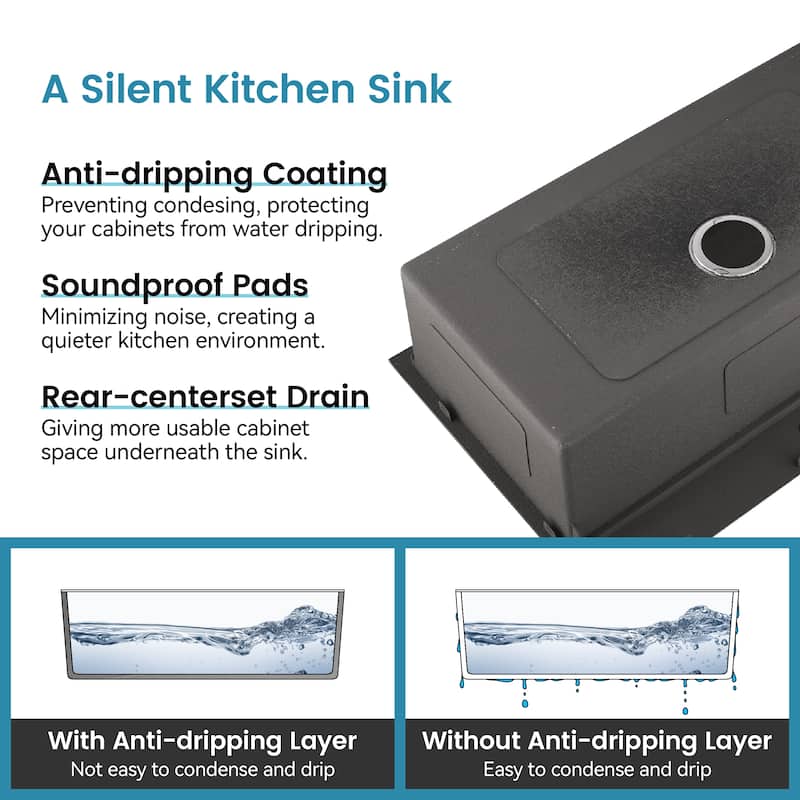 Stainless Steel Kitchen Sink, 33″x19″ Single Bowl, Undermount Handmade Sink in Brushed, with Cutting Board, Colander