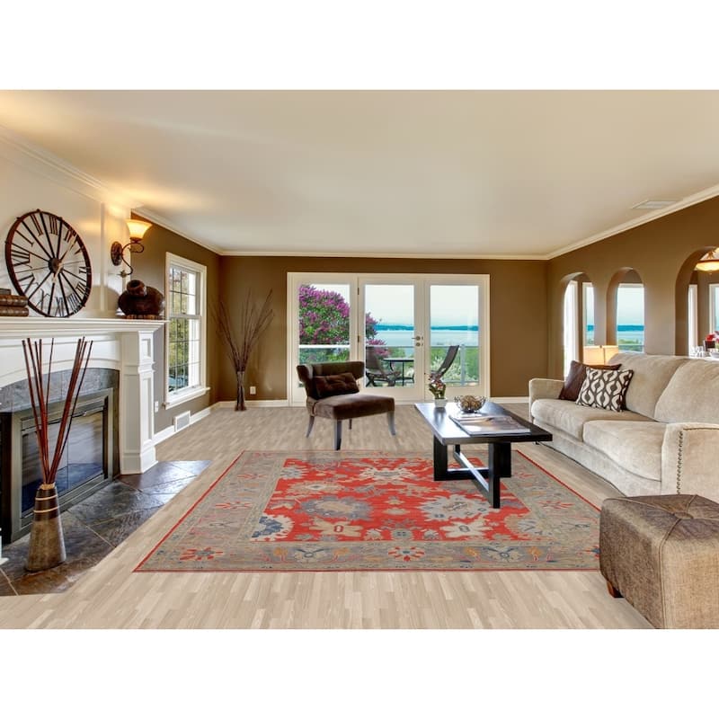 Red Floral Oushak Vegetable Dye Area Rug Handmade Wool Carpet - 8'2"x 9'11"