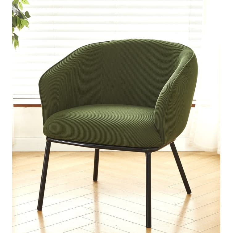 Corduroy Design Luxury Elegance Modern Channel Chair with Black Metal Legs Complement the Chic - Green
