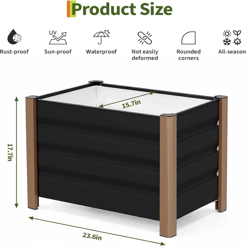 Aluminum Raised Garden Bed Planter Box 39 x 16 x 18 in with Drainage Holes Gray