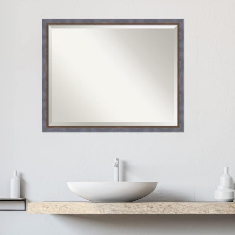 Two Tone Beveled Wood Framed Bathroom Vanity Wall Mirror