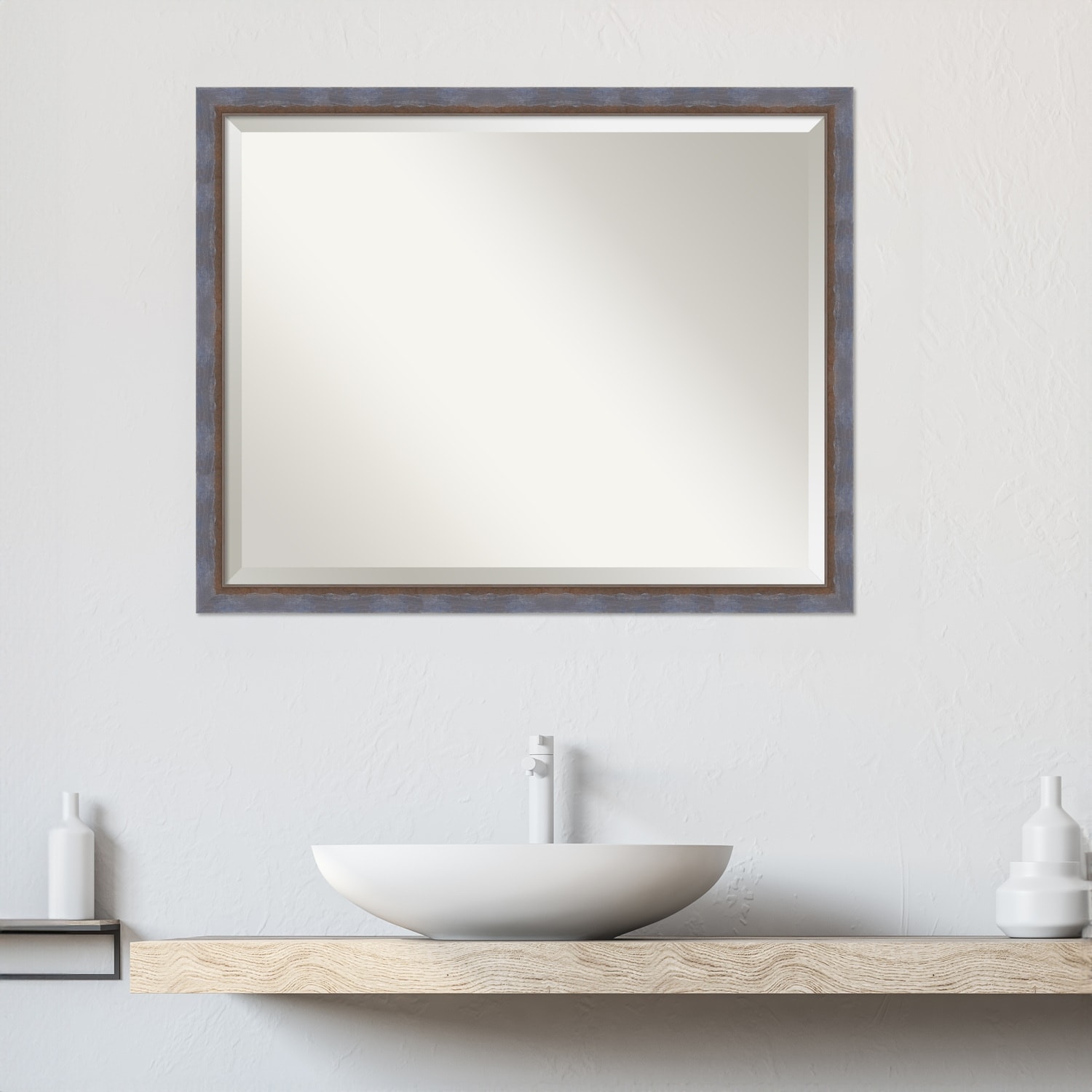 Two Tone Beveled Wood Framed Bathroom Vanity Wall Mirror
