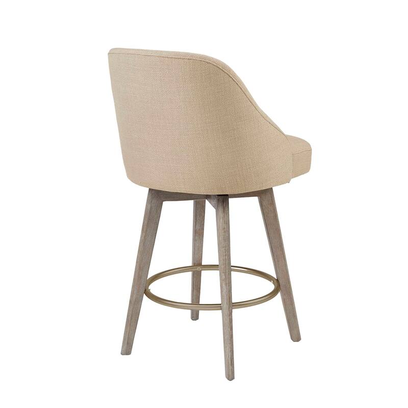 Madison Park Pearce Swivel Upholstered Counter Stool with Solid Wood Legs & Metal Footrest