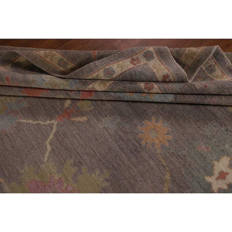 All-Over Gray Oushak Vegetable Dye Area Rug Handmade Wool Carpet - 9'0" x 11'11"
