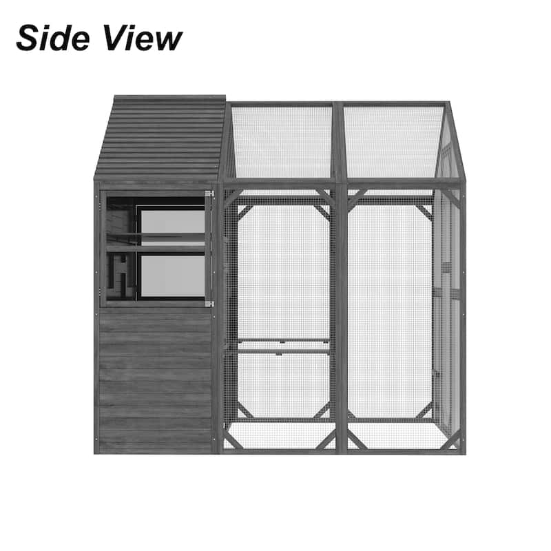 Fir Wood Cat Villa Dual-Story Predator-Safe Outdoor Sanctuary for Pets - 66.5"X72.6“X74.1"