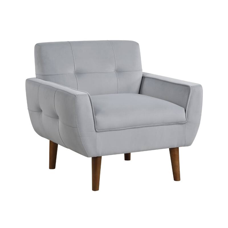 Roa Accent Armchair, Light Gray Velvet, Tufted Back w Tapered Legs