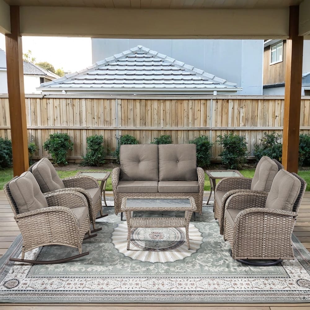 Gymojoy Outdoor Wicker Patio Furniture Loveseat Glider & Chair Set Weather-Resistant