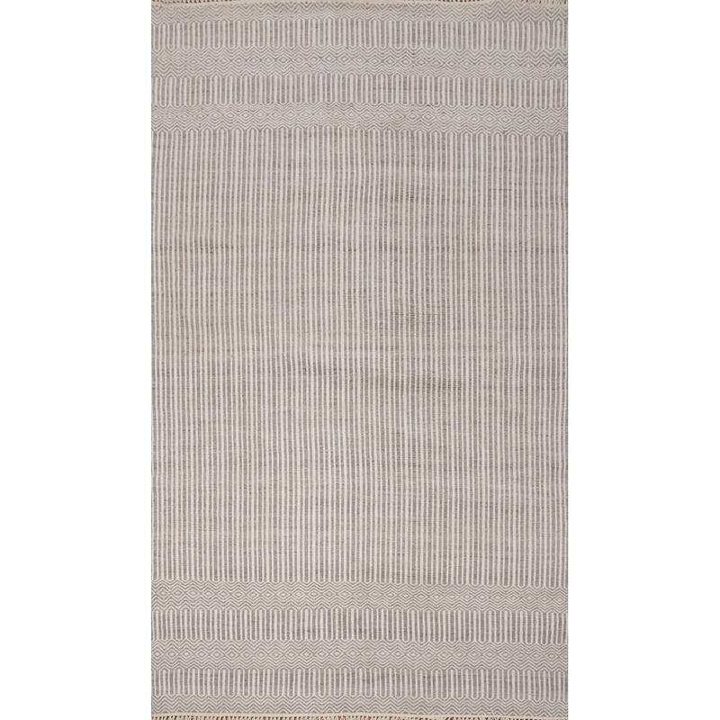 Hand Woven Oriental 100% Wool Carpet Traditional Geometric Beige & Ivories Durrie-Kilim Area Rug - 8' 3'' X 5' 1''