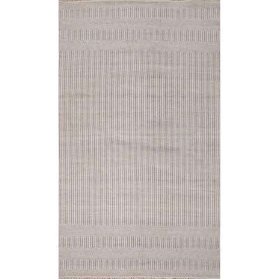 Hand Woven Oriental 100% Wool Carpet Traditional Geometric Beige & Ivories Durrie-Kilim Area Rug - 8' 3'' X 5' 1''