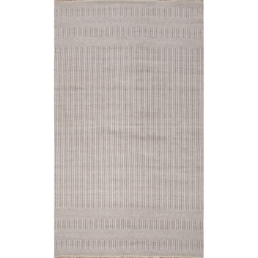 Hand Woven Oriental 100% Wool Carpet Traditional Geometric Beige & Ivories Durrie-Kilim Area Rug - 8' 3'' X 5' 1''