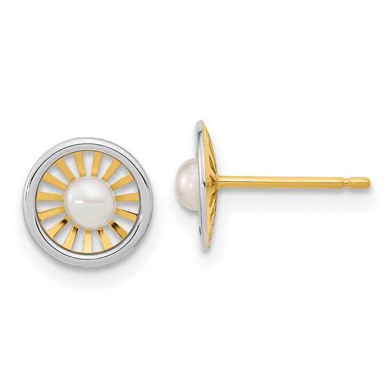 Curata 14k Two tone Gold 8mm 3-3.5mm Freshwater Cultured Pearl Pinwheel Post Earrings