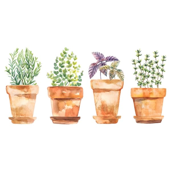 slide 2 of 5, RoomMates Brown & Green Watercolor Potted Herbs Wall Decals