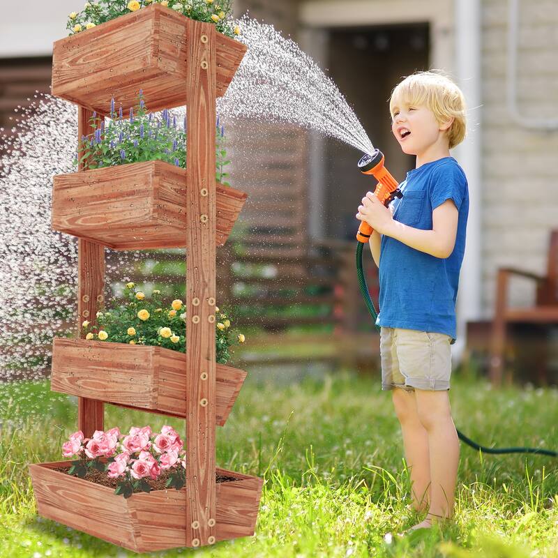 4-tier Wooden Vertical Ladder Raised Vegetable Planter Box Elevated Garden Bed - 25.6" W x 55.5" H