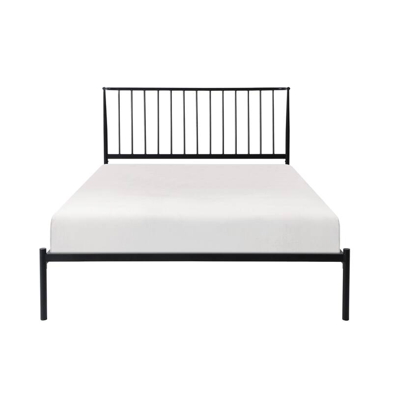 Angie King Size Platform Metal Bed, Subtly Angled Slats on Headboard, Black