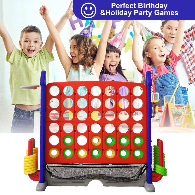 Anmytek 4-to-Score Giant Game Set with Mesh Bag & Jumbo Connect 4, Basketball Hoop, Ring Toss & Golf Games & Height Adjustable
